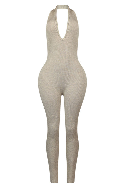 Boheme Ribbed Knit Halter Jumpsuit